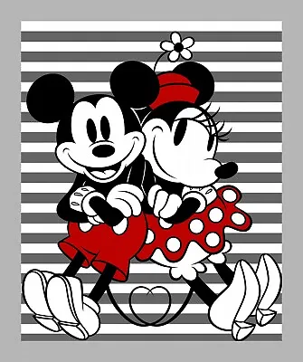 Disney Mickey & Minnie Mouse Grey White Stripe Cotton Fabric By The Panel • $9.75