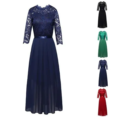 £29.76 • Buy Long Sleeve Chiffon Lace Evening Dress For Women Prom Bridesmaid Cocktail Party