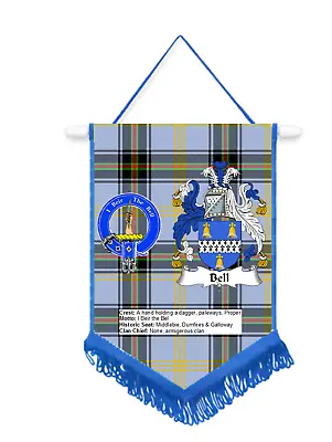 Bell Scottish Clan Scotland Car / Wall Pennant With Blue Border Great Souvenir  • £9.99