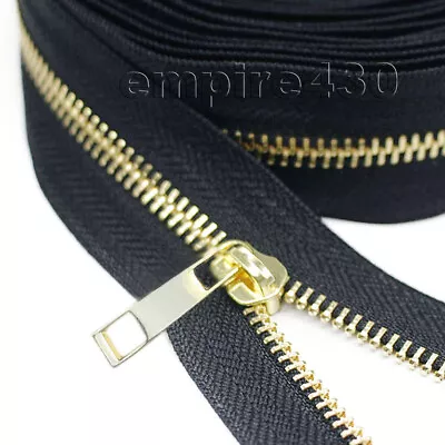 Continuous Zipper Chain Unfinished Zipper Metal #5 Gold Blue Tape 9 Ft - 75 Ft • $63