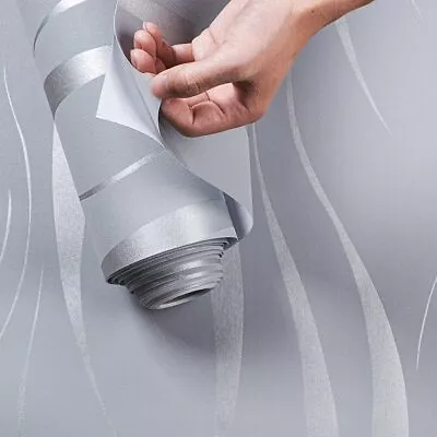 £9.99 • Buy 10M 3D Damask Silver Grey Wallpaper Plain Luxury Glitter Metallic Modern Shiny
