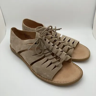 Born Izhma Flat Gladiator Sandals Tan Taupe Leather Strappy Shoes Size 10M • £25.55