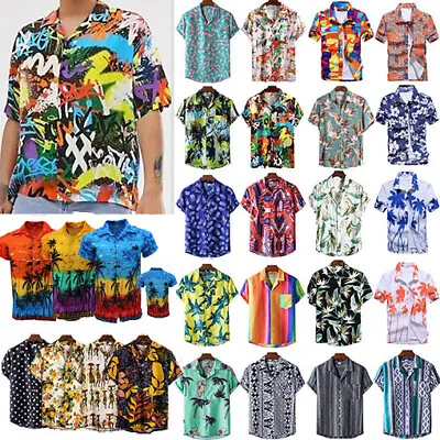 Mens Hawaiian Floral T Shirt Summer Short Sleeve Beach Party Casual Tops Blouse/ • $20.89