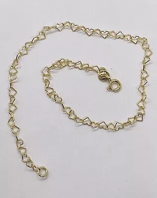 9ct Yellow Gold Heart Anklet 3.5mm 10 Inch - Hallmarked • £97