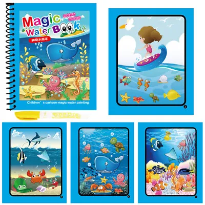 2X Children's Water Magic Painting Colouring Reusable Drawing Book Free Pen Gift • £5.50