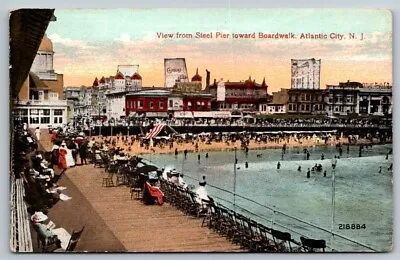 Steel Pier Toward Boardwalk   Atlantic City  New Jersey  Postcard • $7
