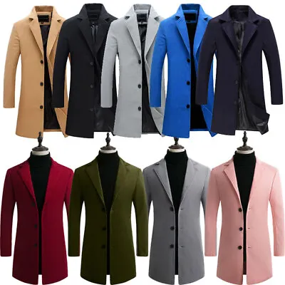 £22.18 • Buy Mens Wool Long Covert Overcoat Trench Coats Warm Winter Cashmere Lapel Collar