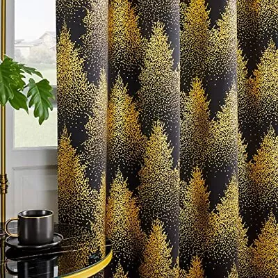 Black Gold Blackout Curtains For Bedroom Living Room 84inch Length Metallic T... • $48.21