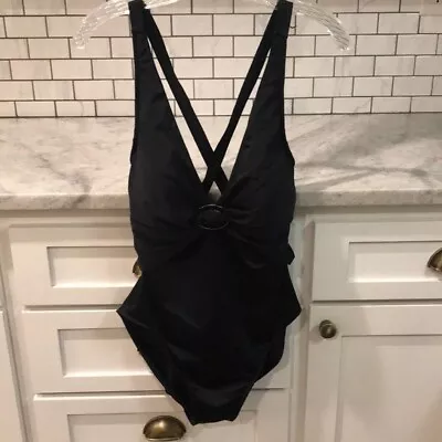 Magic Suit One Piece Swimsuit Womens 16 Black Strappy Back Deep V-Neck Beachy • $30
