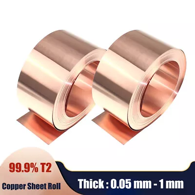 99.9% T2 Copper Sheet Roll Metal Foil Plate Thick 0.05 0.1 0.15 0.2 0.3 To 1mm • $112.99
