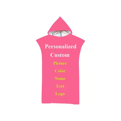 Personalised Custom Name/Text/Color/Font Hooded Poncho Towel Beach Swim Gift • £22.79