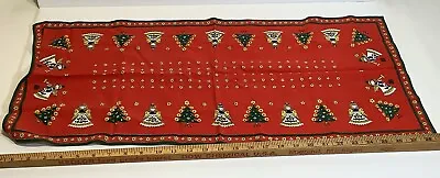 Vintage Christmas Table Runner Dresser Scarf Vibrant Red Green Yellow 29” X 14” • $12.95