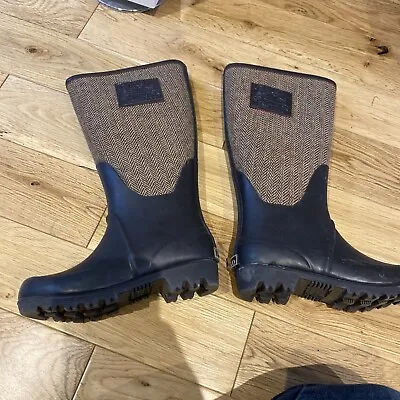 New RALPH LAUREN Girls Brown Tweed Style Wellington Welly Boots UK 12 EU 30 NEW • £25.99