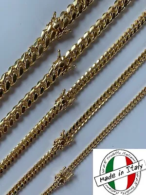 Miami Cuban Link Chain Bracelet 14k Gold Plated Solid 925 Silver Box Lock ITALY • $418.49