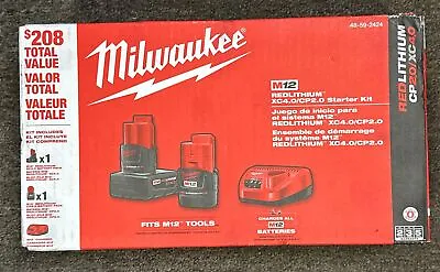 Milwaukee M12 (48-592424) - Li-ion 2.0 Ah & 4.0 Ah Battery & Charger Starter Kit • $79.99