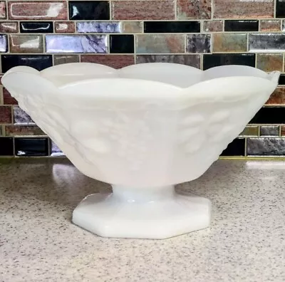 Vintage Anchor Hocking Harvest Grape White Milk Glass Large Footed/Pedestal Bowl • $16.07