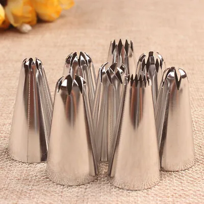 8Pcs Big Size Icing Piping Nozzles Tips Cake Pastry Decor Tools Stainless Steel • £3.34