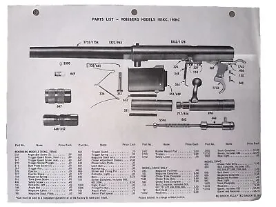 Vintage Gun Diagram & Parts List Mossberg Model 185KC 190KC • $9.99