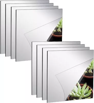 8X Acrylic Glass Tiles Wall Sticker Square Self Adhesive Stick On Art Home Decor • £9.19