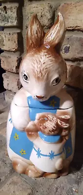 Vintage Bunny Rabbit Cookie Jar Mother And Baby Bunny Hugging Nursery Easter 13” • $41