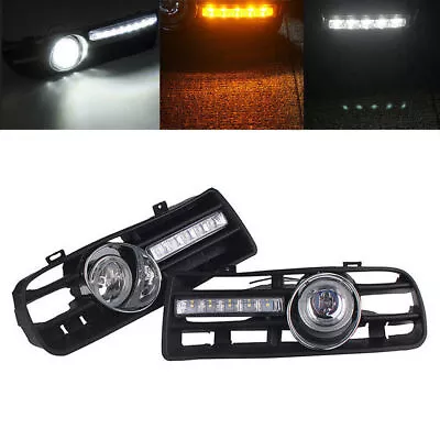 Front Bumper Fog Light Grill Grille With LED DRL Lamp For VW Golf MK4 1997-2004 • $47.99