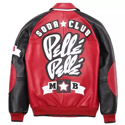 Pelle Pelle Soda Club Red Varsity Leather Jacket Men's Statement Retro Jackets • $49.99
