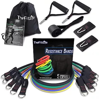 Thefitlife Exercise Resistance Bands With Handles - 5 Fitness Workout Bands Stac • $40.69