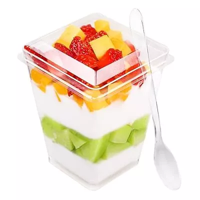 50 Pack 5 Oz Plastic Dessert Cups With Lids And Spoons Yogurt Parfait Cups With • $21.11