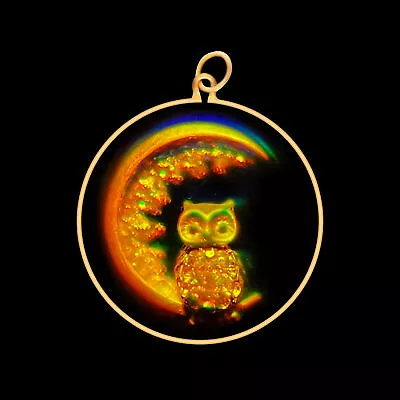 9ct Gold Hologram Pendant - Owl & Moon (Medium) - No Chain • $127.25