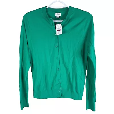 NEW J Crew Lightweight Cardigan Sweater Womens S Green Cotton L/S $70 • $35