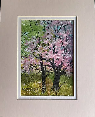 Matted To 8x10 Pamela Wilhelm 5x7 Original Watercolor Cherry Blossom Trees • $39