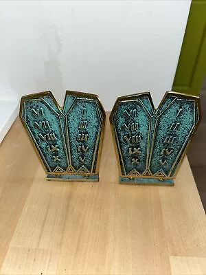 Vintage 1960's Ten Commandments Brass Book Ends Israel • $49.99