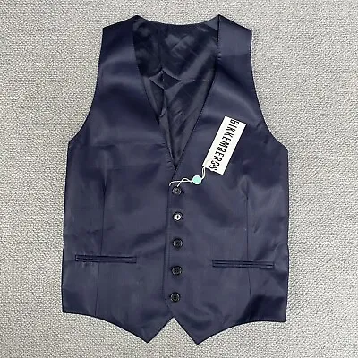 BIKKEMBERGS Waistcoat Mens Size 50 XS Extra Small Navy Blue Wool BNWT • £60