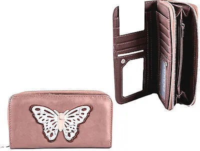 £9.99 • Buy Large Ladies Faux Leather Purse Wallet With Owl Or Butterfly Motif On The Front
