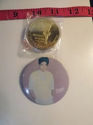 Michael Jackson 2 Item Set 1 Souvenir Gold Coin 1 Michael Jackson Button  MJB #1 • $14.99