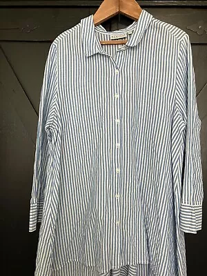 Eus Habitat Clothes To Live In Cotton Blue White Stripe Shirt Medium • $19.95