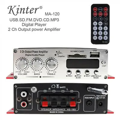 Kinter MA-120 Mini Digital Audio Player 2 Channel USB/MP3/FM Amplifier W/ Remote • $21.61