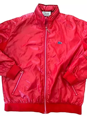 Vintage 60s Izod Lacoste Mens Large Red Full Zip Nylon Windbreaker Hooded Jacket • $26.57