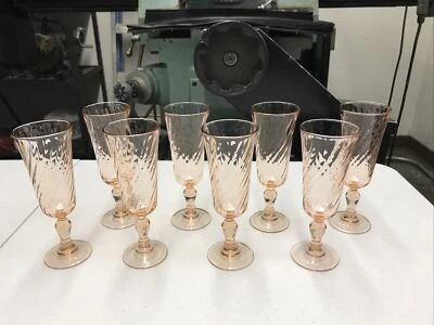 $39.95 • Buy Vintage Pink Swirl Rosaline Arcoroc France Glass Champagne Flutes Set Of 8 EC