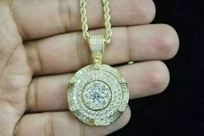 3.20 Ct Round Cut VVS1 Diamond Medallion Pendant Pave Charm 14K Yellow Gold Over • $48