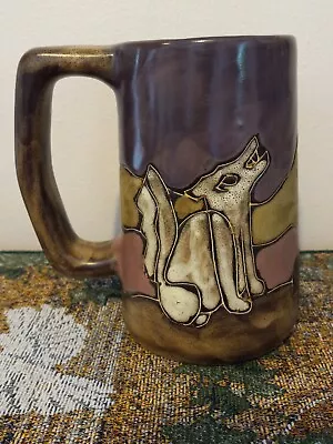 MARA MEXICO Stoneware Coffee Mug Tall Stein Howling Wolf Coyote Lavender16 Oz • $39.99