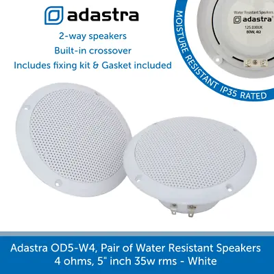 2x Waterproof Marine Speakers 5 Inch 80W 4 Ohm Wall Ceiling Bathroom White PAIR • £33.99