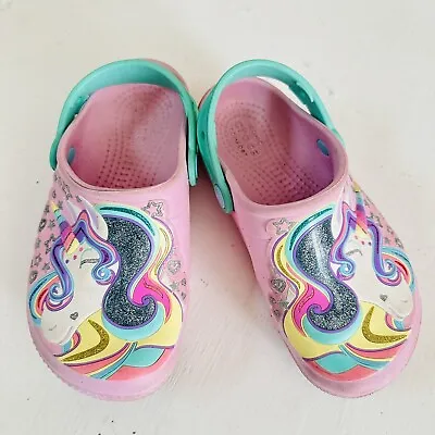 CROCS My Little Pony Pink Unicorn Beach Waterproof Girls Clogs SZ J 1 • $18