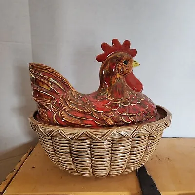 Vintage Nesting Chicken Cookie Jar Beautiful Colors Hobbiest • $39.99