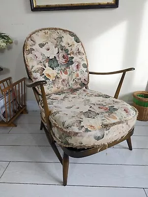 £295 • Buy Vintage Ercol Windsor Model 204 Lounge Chair Armchair Original Floral Upholstery