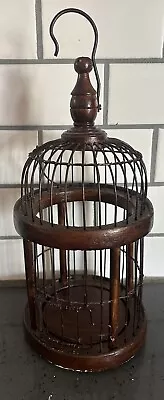 Vintage Wood & Metal Wire Domed Bird Cage With Swing 12” Round W/Hook • $44.90