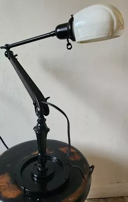 Vintage Industrial Desk Lamp Articulating Milk Glass Shade • $193