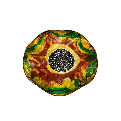 Vintage Mexican Foil Art Glass Leather Plate 7  • $19.95