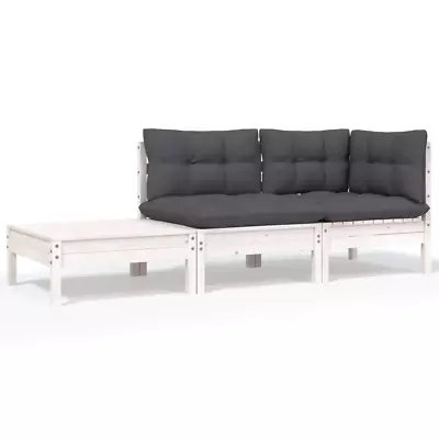 3 Piece Garden Lounge Set With Cushions White Solid Pinewood • $215.87