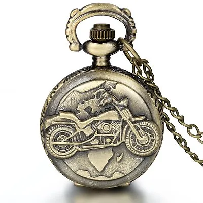 Bronze Motorcycle Motorbike MOTO Pocket Watch Necklace Pendant Mens Gift P79 • $9.99